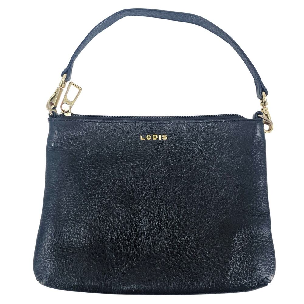 Lodis Black Pebbled Leather Clutch Small Bag Purse Italian Designer Minimalist